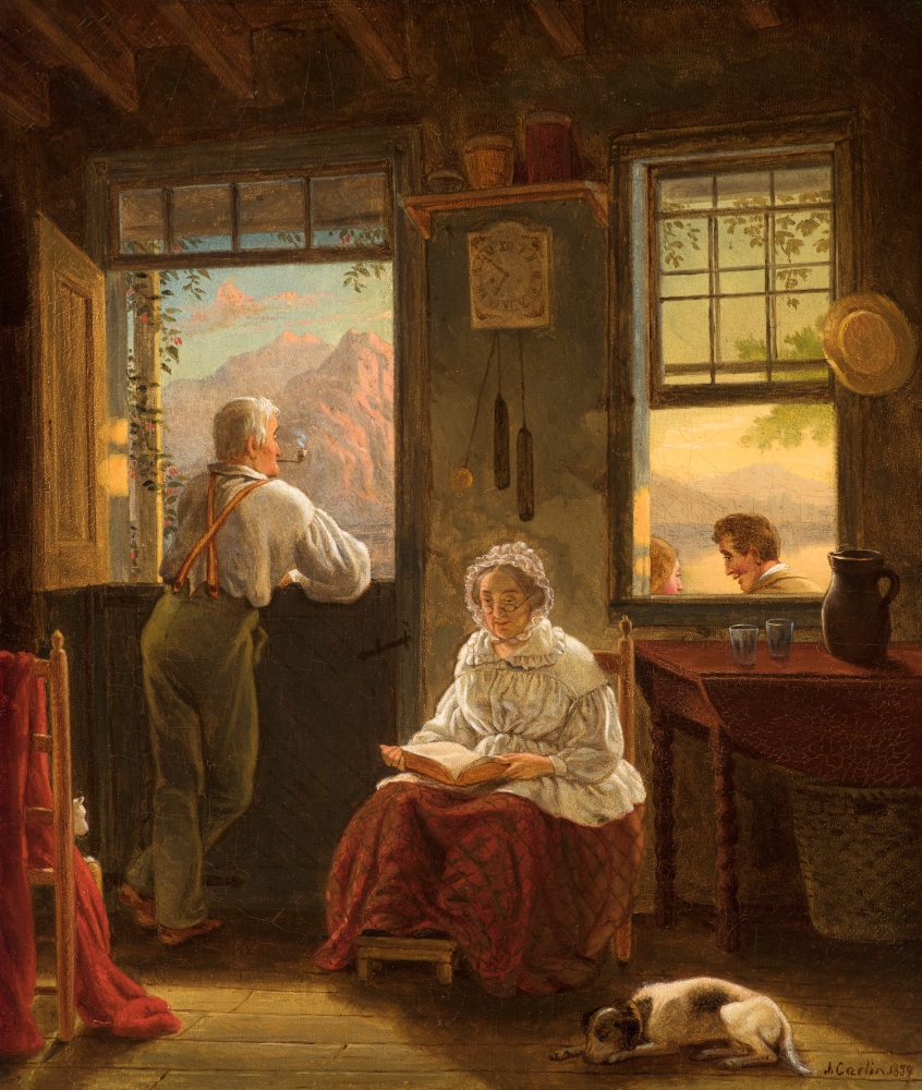 John Carlin (1813–1891), Sunday Afternoon, 1859, oil on canvas, 14 x 12 in., signed and dated lower right