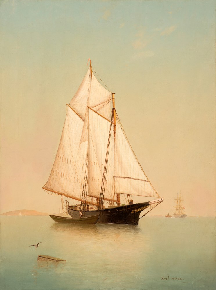 Warren Sheppard (1858–1937), Schooner off Ten Pound Island, oil on canvas, 24 x 18 in., signed lower right: Warren Sheppard