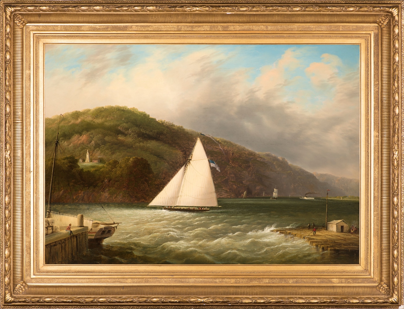 Edmund C. Coates (1816–1871), Yachting on the Hudson, 1863, oil on canvas, 24 x 34 in., signed and dated lower left: E.C. Coates 1863 (framed)