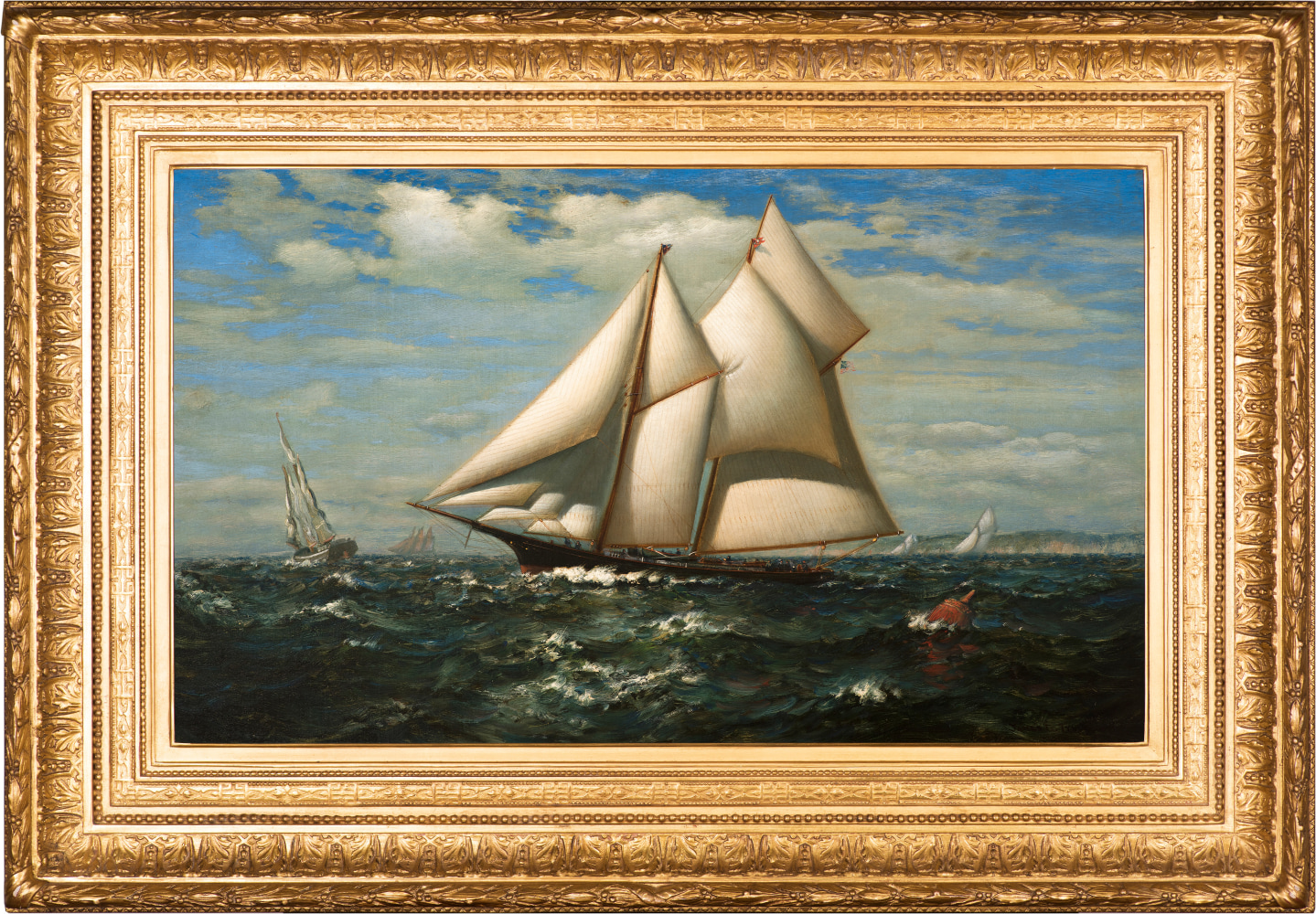 James Gale Tyler (1855–1931), The Yacht, Water Witch, oil on canvas, 18 x 30 in., signed lower right: James G. Tyler (framed)