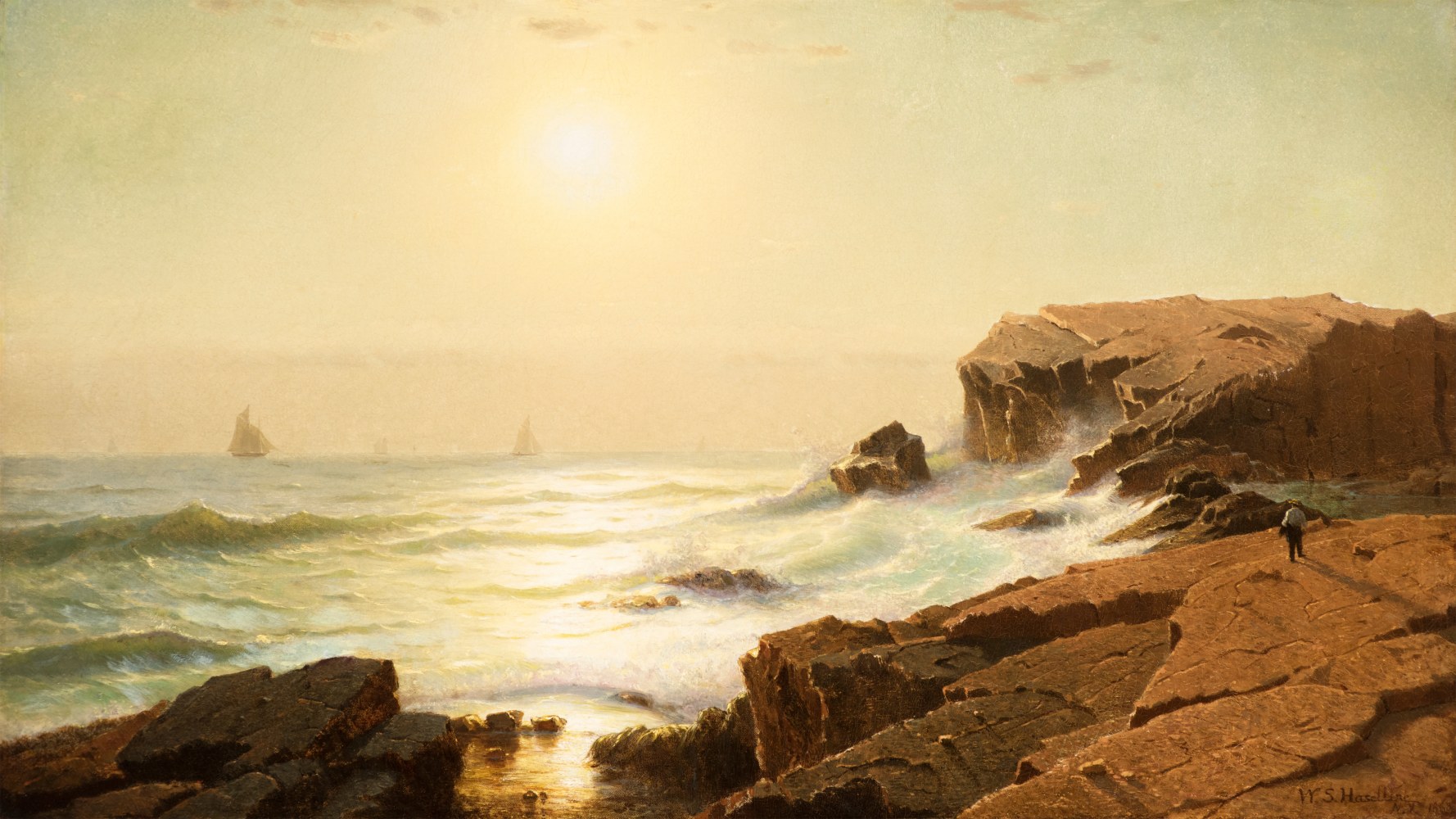 William Stanley Haseltine (1835–1900), Sunrise at Narragansett, Rhode Island, 1863, oil on canvas, 18 1/4 x 31 3/4 in., signed and dated lower right: W.S. Haseltine, N.Y. 1863