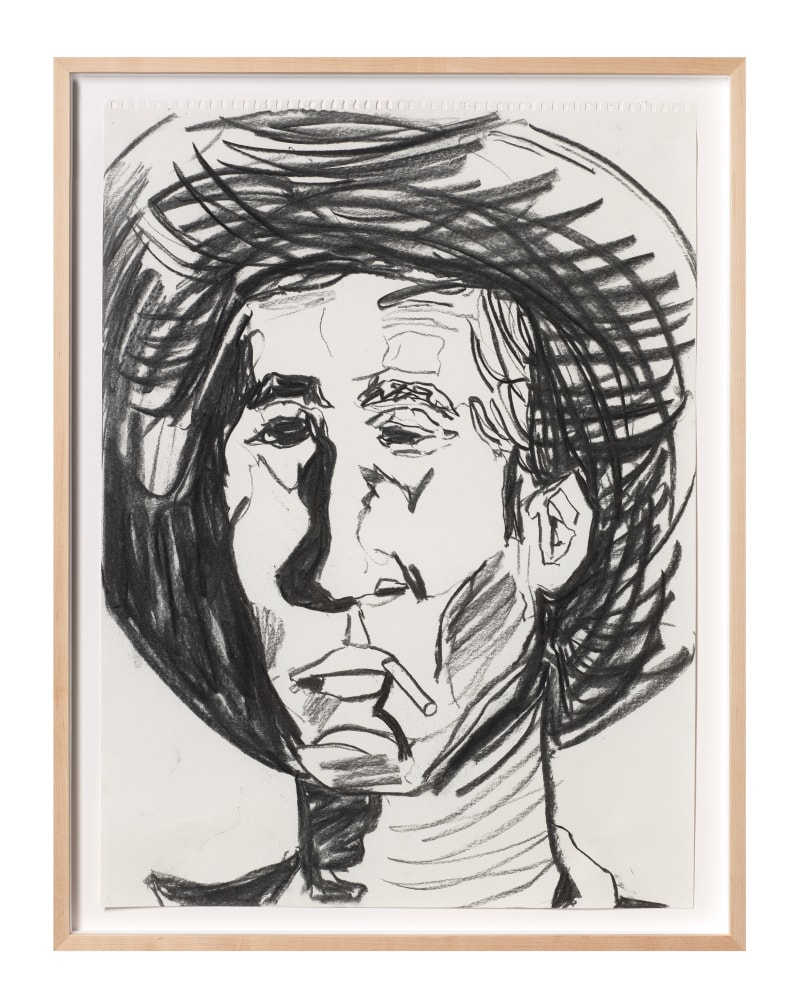 Shane Tolbert Reflecting Cowboy, 2022 charcoal on paper paper: 24 3/8 x 18 inches  frame: 26 3/4 x 23 x 1 1/2 inches