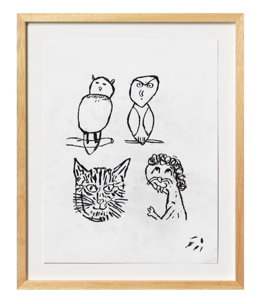 Donald Baechler  Animal Group, 2021  graphite on Strathmore Archival Bond paper  paper: 14 x 11 inches  frame: 17 5/16 x 14 1/4 inches