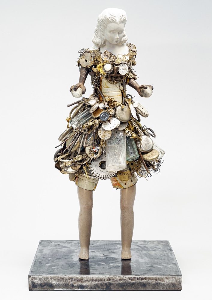 Karin Broker  Girl Juggling Balls, 2020  porcelain, glass, metal, miscellaneous objects, wire  27 1/4 x 12 x 10 inches  Sold