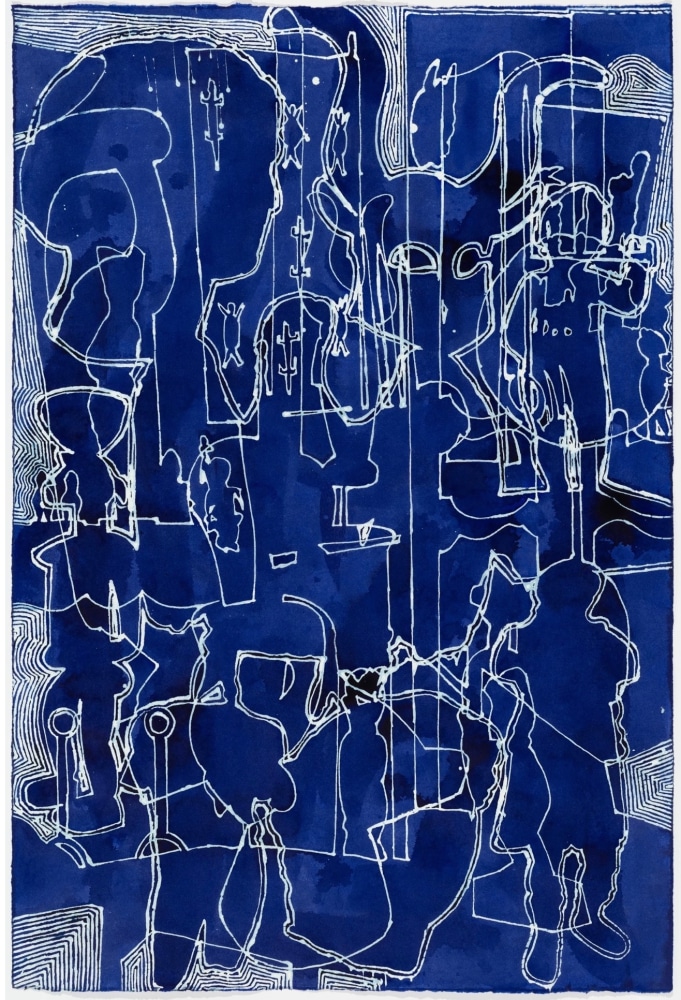 Bo Joseph  Untitled, 2022  acrylic and tempera on paper  paper: 48 x 32 inches  frame: 52 1/8 x 35 7/8 x 1 3/4 inches