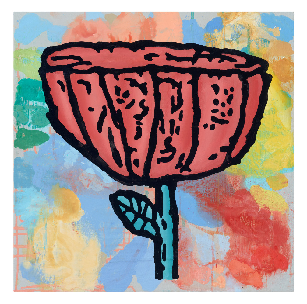 Donald Baechler Brain of Rooms, 2020 acrylic and fabric collage on canvas 24 x 24 inches