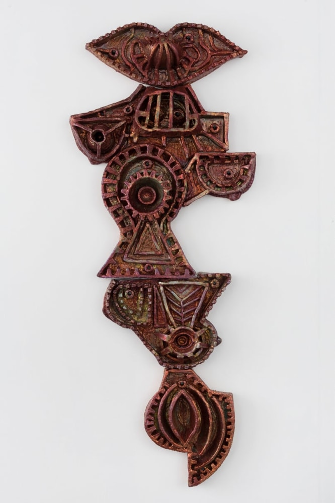 Julia Kunin  Copper Machine Dreams, 2017  ceramic wall piece  56 x 24 x 3 1/2 inches  $20,000