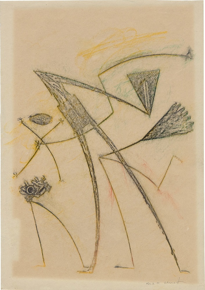 Max Ernst  Ohne Titel, 1949 frottage and colored pencil on paper paper: 10 3/4 x 7 5/8  inches frame: 19 1/2 x 16 1/8 x 2 1/16 inches