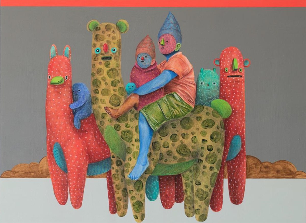 Carlos Donjuan  Together We Rise, 2020  mixed media on birch panel  18 x 24 inches Courtesy of Kirk Hopper Fine Art