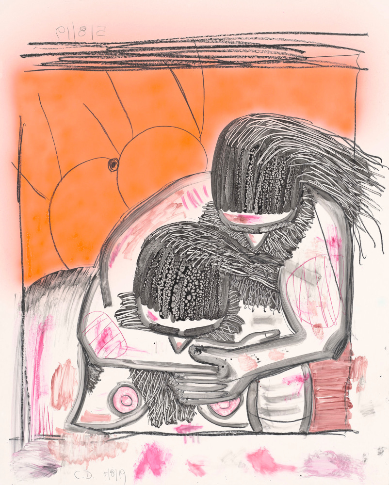 Carroll Dunham  Untitled, 5/8/19, 2019  Monotype in watercolor, watercolor pencil and watercolor crayon  40 x 32 inches   Donation Courtesy of the artist and Two Palms