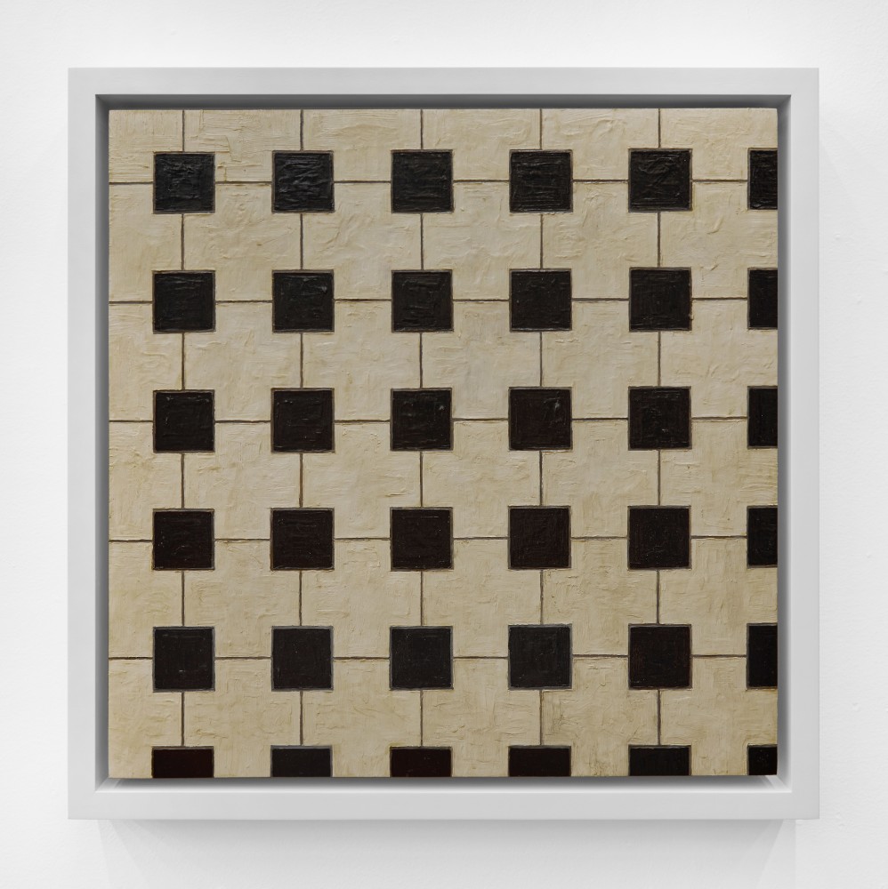 Aaron Parazette  Bathroom Floor, 1992 oil on wood panel: 18 x 18 inches frame: 20 1/4 x 20 1/4 inches