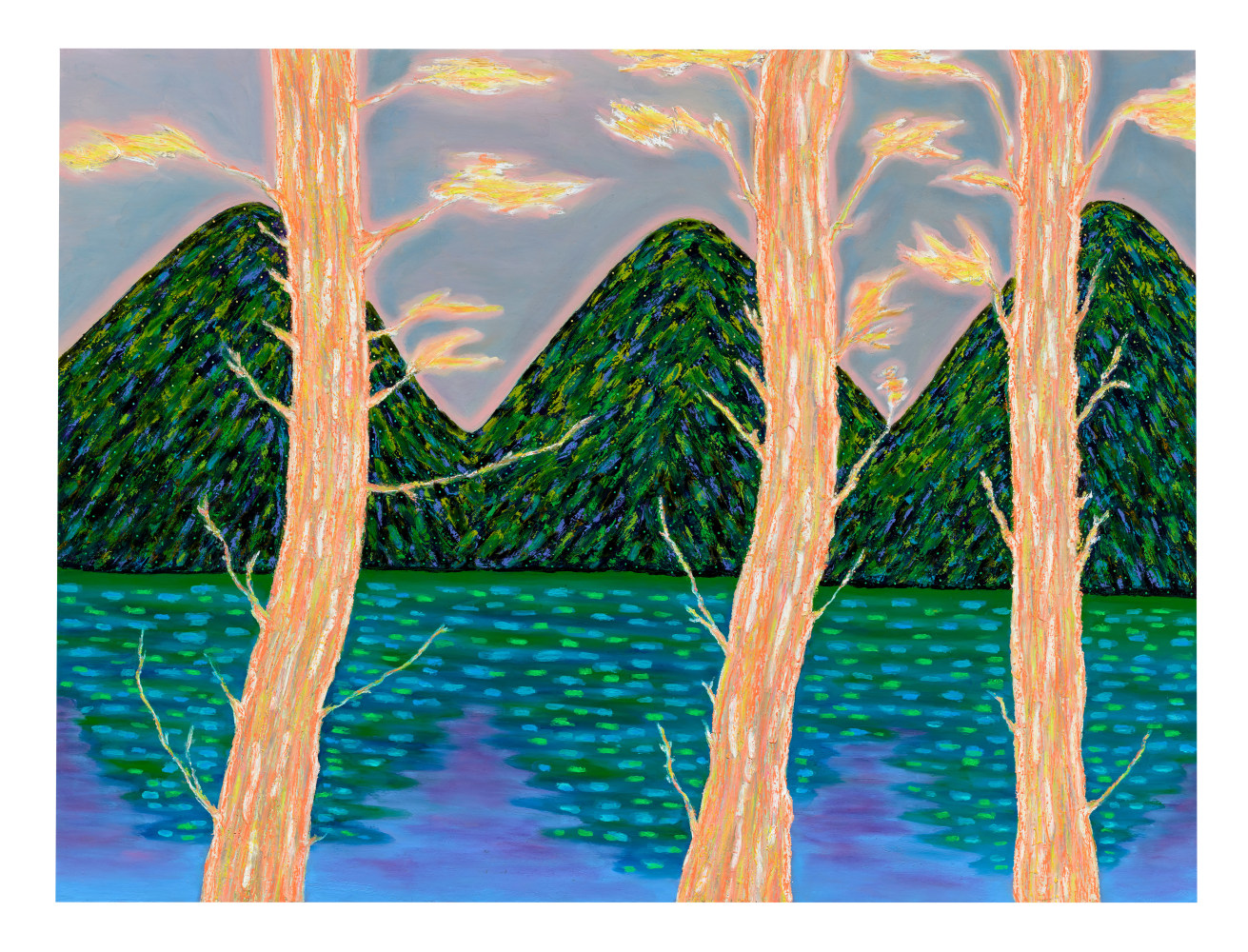 Ping Zheng  Days of Hazy Daze, 2021  oil stick on paper  paper: 18 x 24 inches  frame: 22 3/16 x 28 1/16 x 1 inches $3,375