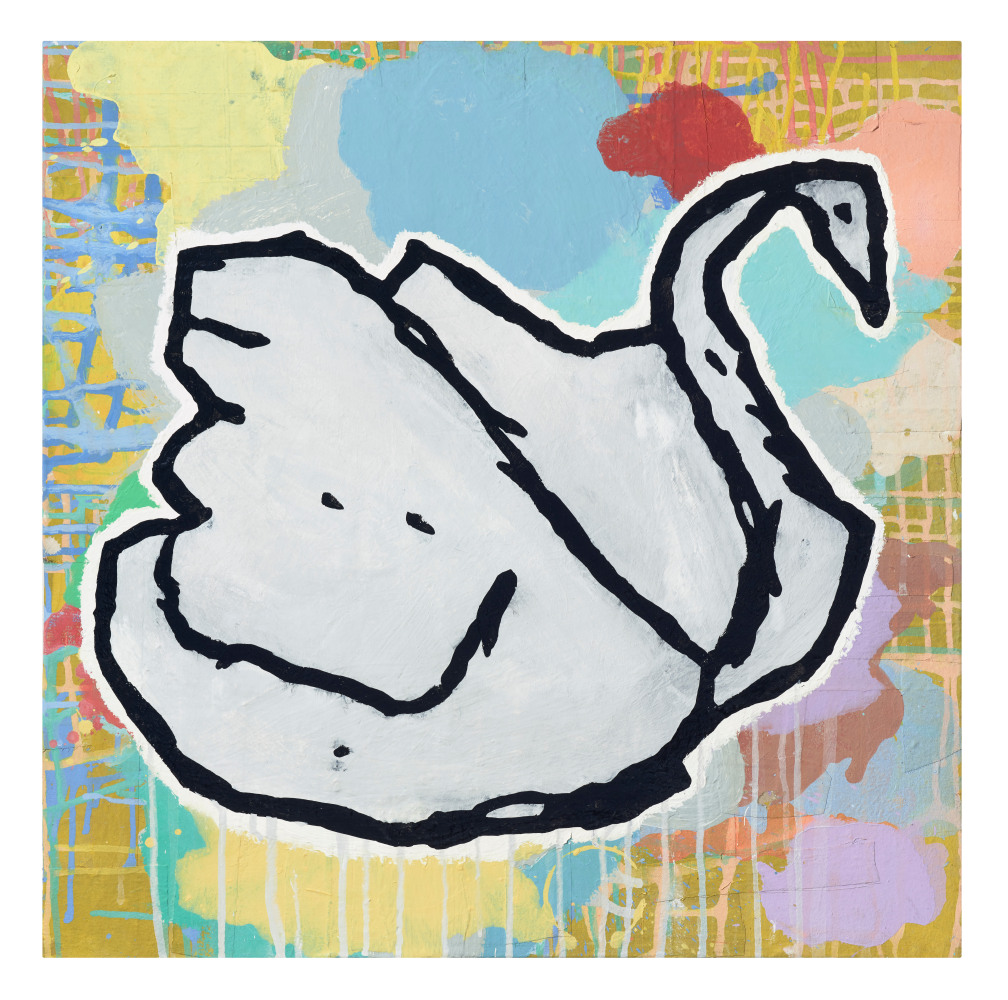 Donald Baechler Cold of Moons, 2020 acrylic and fabric collage on canvas 24 x 24 inches