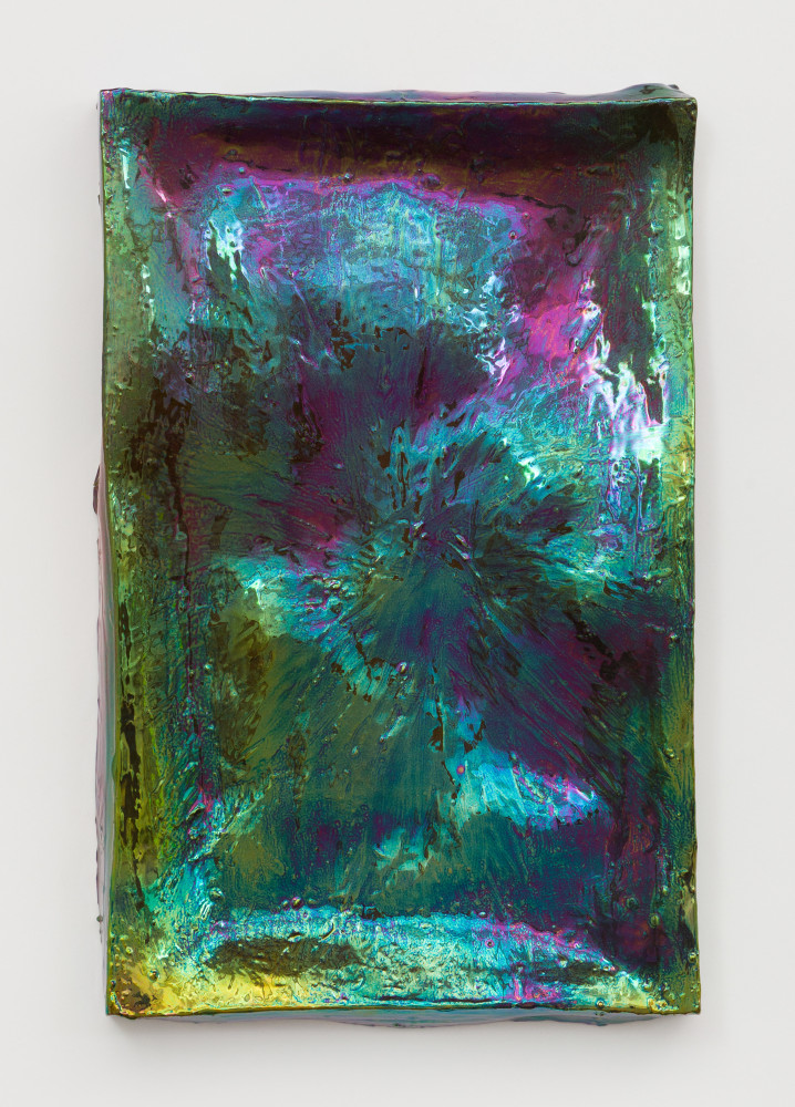 Julia Kunin  Mirror I (green purple), 2015 ceramic 14 1/2 x 9 1/2 x 1 1/2 inches