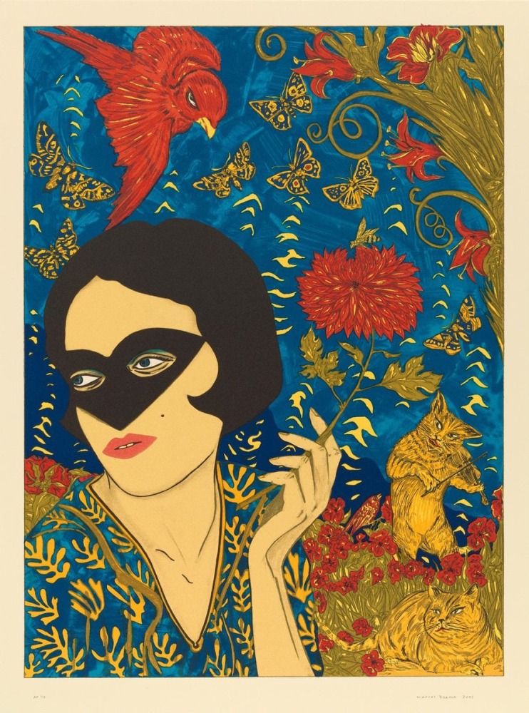Marcel Dzama The flowers of indulgence, 2021 signed numbered and dated 9-color lithograph on Rives BFK paper 29 x 21 1/2 inches Edition 10 of 75
