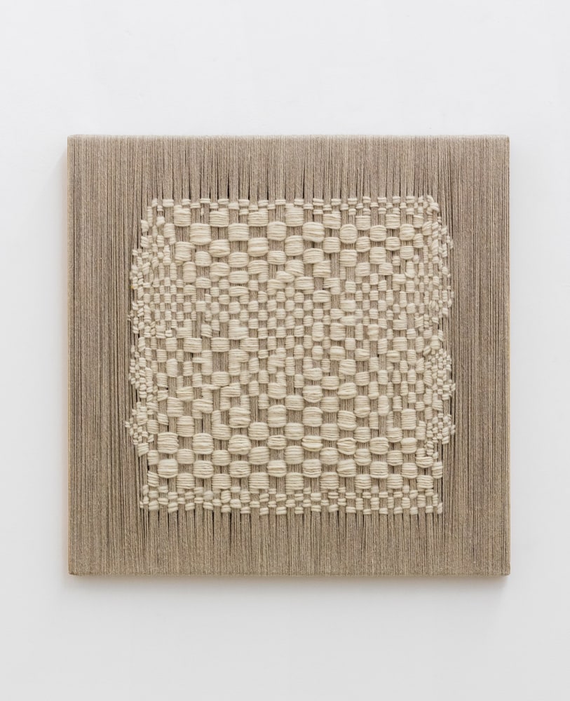 Sheila Hicks  Trying to be warp &amp; wept, 2020  linen and wool on wood and aluminum  23 5/8 x 23 5/8 inches  $82,000