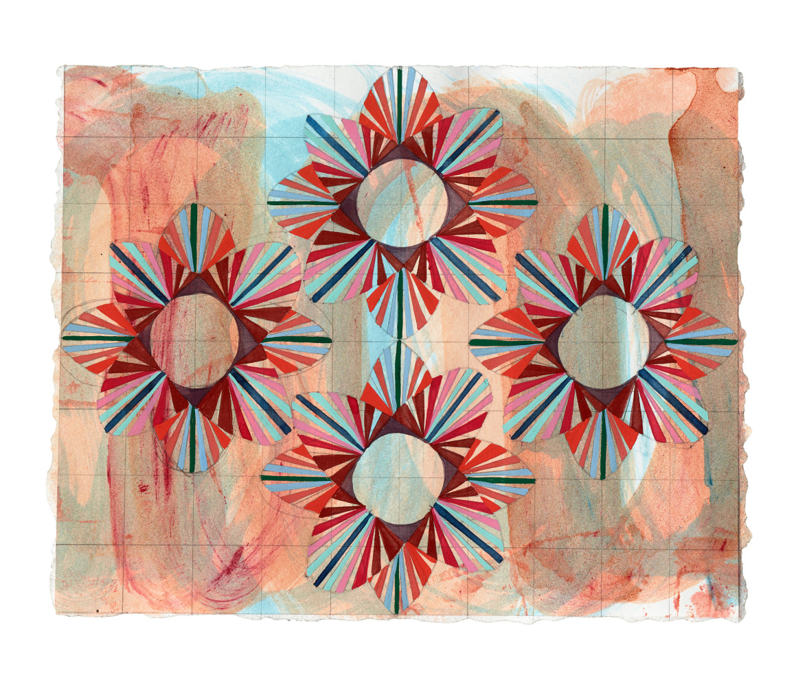 Mara Held  Straight Lines I, 2020  gouache and egg tempera on paper  8 1/4 x 10 3/8 inches  verso  $1,400