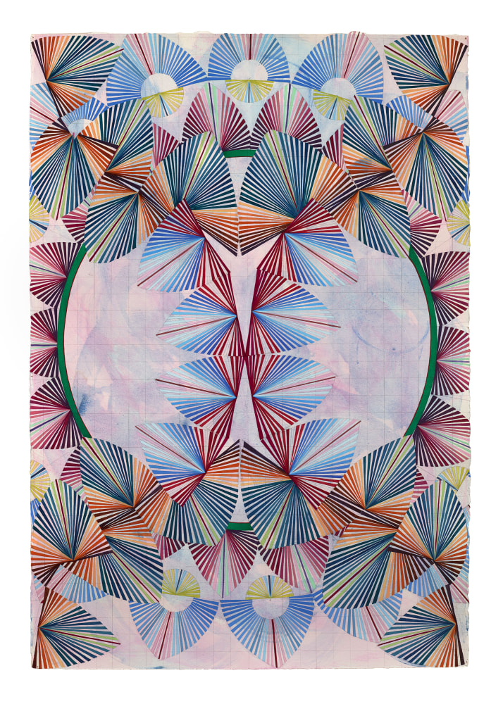 Mara Held  Straight Lines 6, 2020  gouache and egg tempera on paper  paper: 38 3/16 x 26 3/8 inches  frame: 44 7/8 x 34 7/8 inches  verso  $8,000