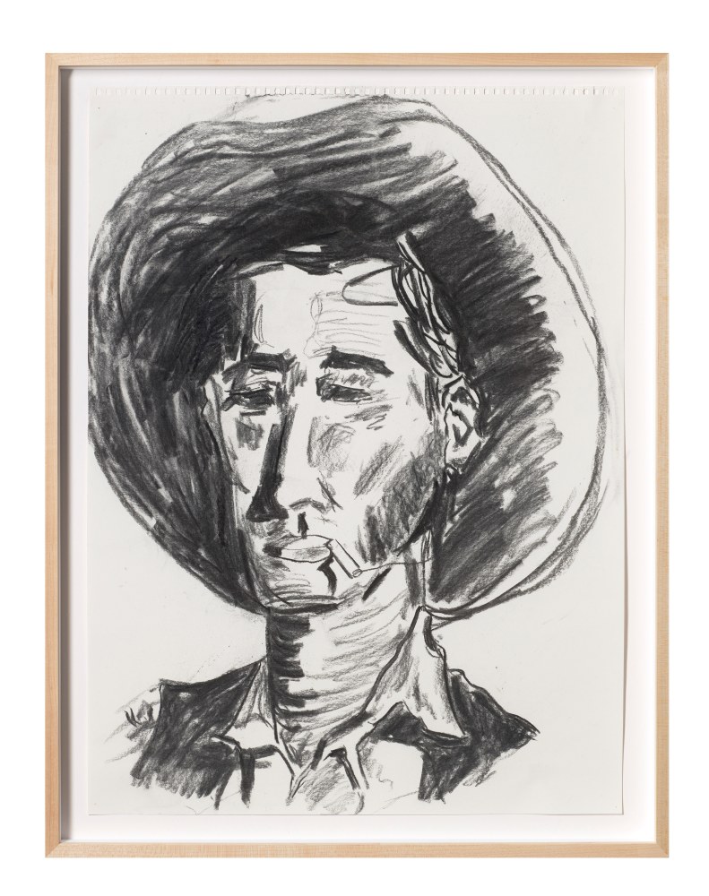 Shane Tolbert Tired Cowboy, 2022 charcoal on paper paper: 24 3/8 x 18 inches  frame: 26 3/4 x 23 x 1 1/2 inches