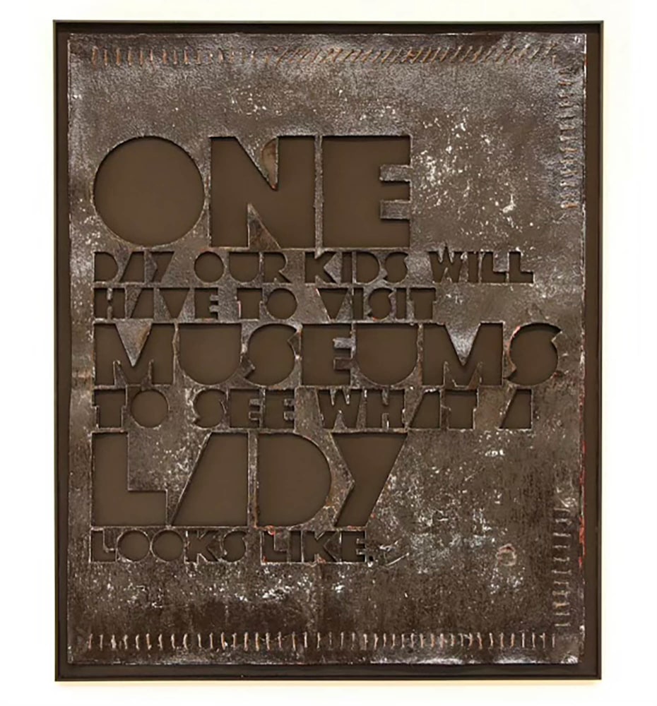 Robert Hodge  Behold a Lady, 2017  mixed media on reclaimed tar paper paper: 47 x 39 inches frame: 46 1/2 x 38 5/8 inches  Donation courtesy of the artist and David Shelton Gallery