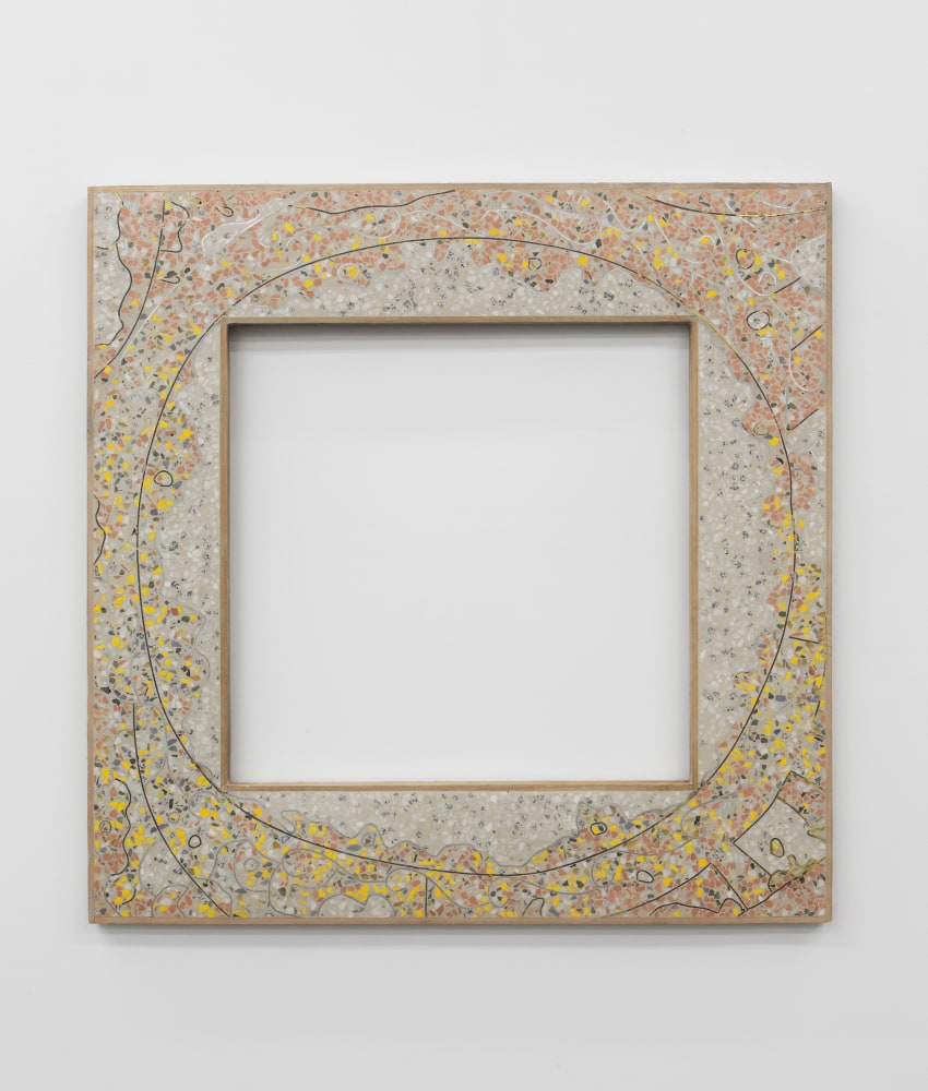 Ficus Interfaith  Firmament, 2018 cementitious terrazo, oak 35 x 35 x 1 1/4 inches Private Collection