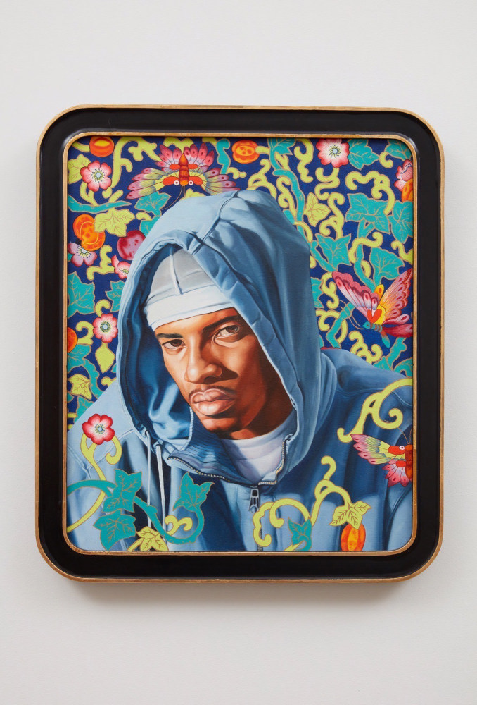 Kehinde Wiley (American, b. 1977, Los Angeles)

Romaine 1, 2007

oil on canvas

painting: 26 1/4 x 22 3/8 inches (66.7 x 56.8 cm)

framed: 29 5/8 x 25 3/8 x 2 inches (75.2 x 64.5 x 5.1 cm)

signed and dated by artist, verso

(KW-25.R)

&amp;nbsp;

Provenance:
The artist and Roberts &amp;amp; Tilton, Culver City, CA.

Private Collection Los Angeles, CA.

Private Collection, Miami, FL.

&amp;nbsp;

Literature:&amp;nbsp;

Golden, Thelma, Robert Hobbs, Sarah E. Lewis, Brian K. Jackson, and Peter Halley. Kehinde Wiley. New York: Rizzoli, 2012. p. 173.

Jankauskas, Jennifer, Greg Tate, and Paul D. Miller. Kehinde Wiley - The World Stage: China. Sheboygan, WI: John Michael Kohler Arts Center, 2007. p. 23.