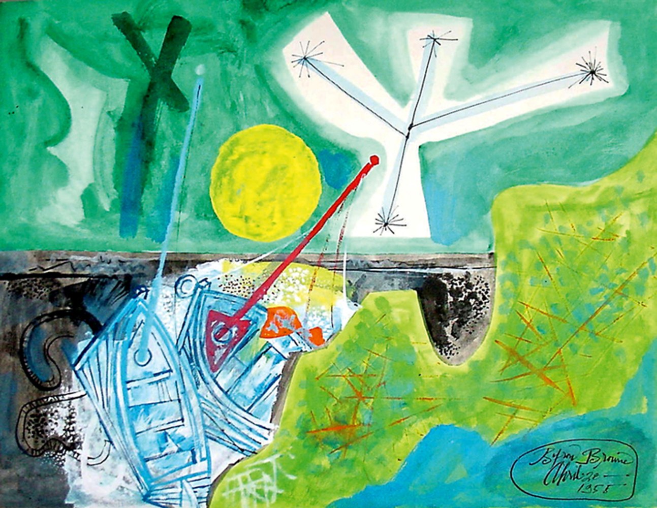 Boats at Night

1955

Casein tempera and India ink on paper

20 x 26 inches

50.8 x 66 cm