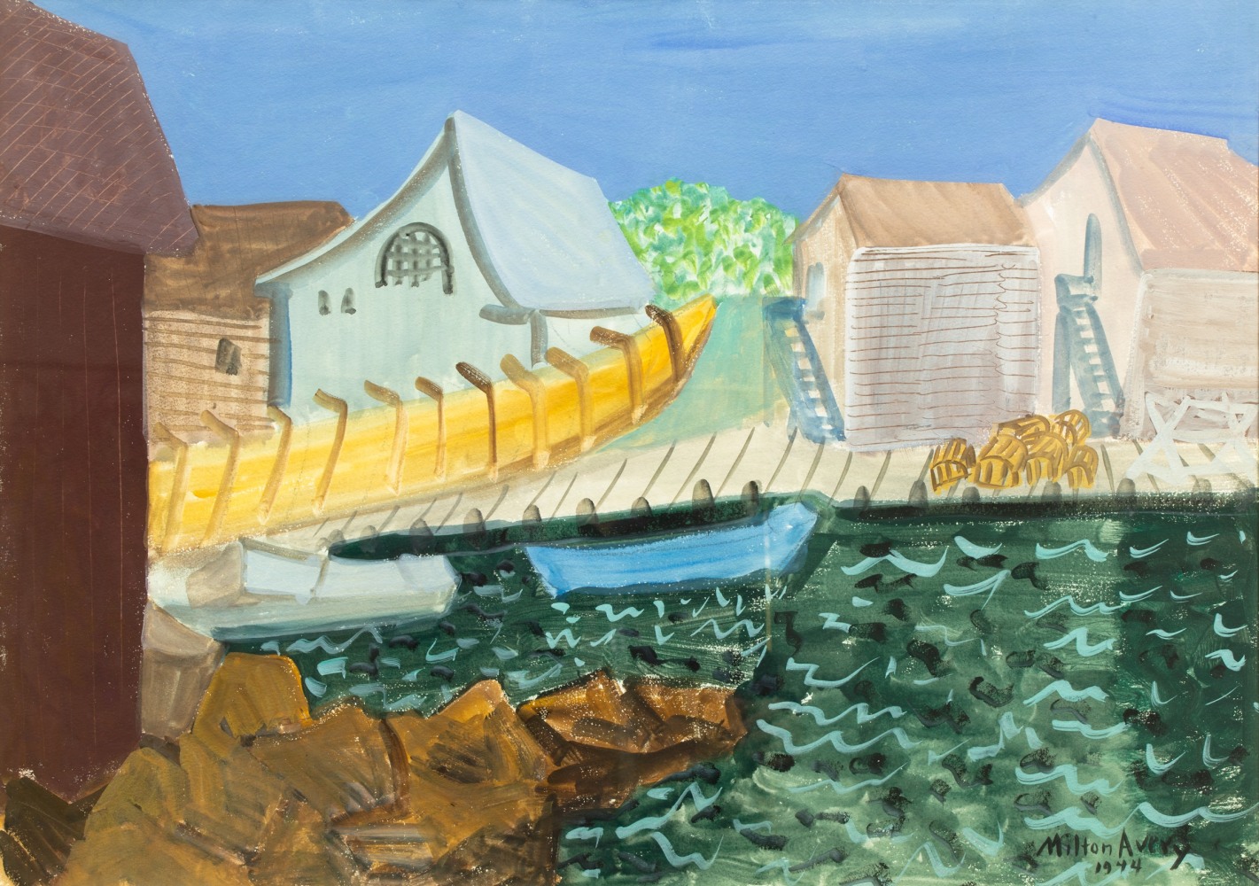 MILTON AVERY (1885-1965)

Fishing Harbor

1944

Gouache on paper

22 x 29 1/4 inches

55.9 x 74.3cm