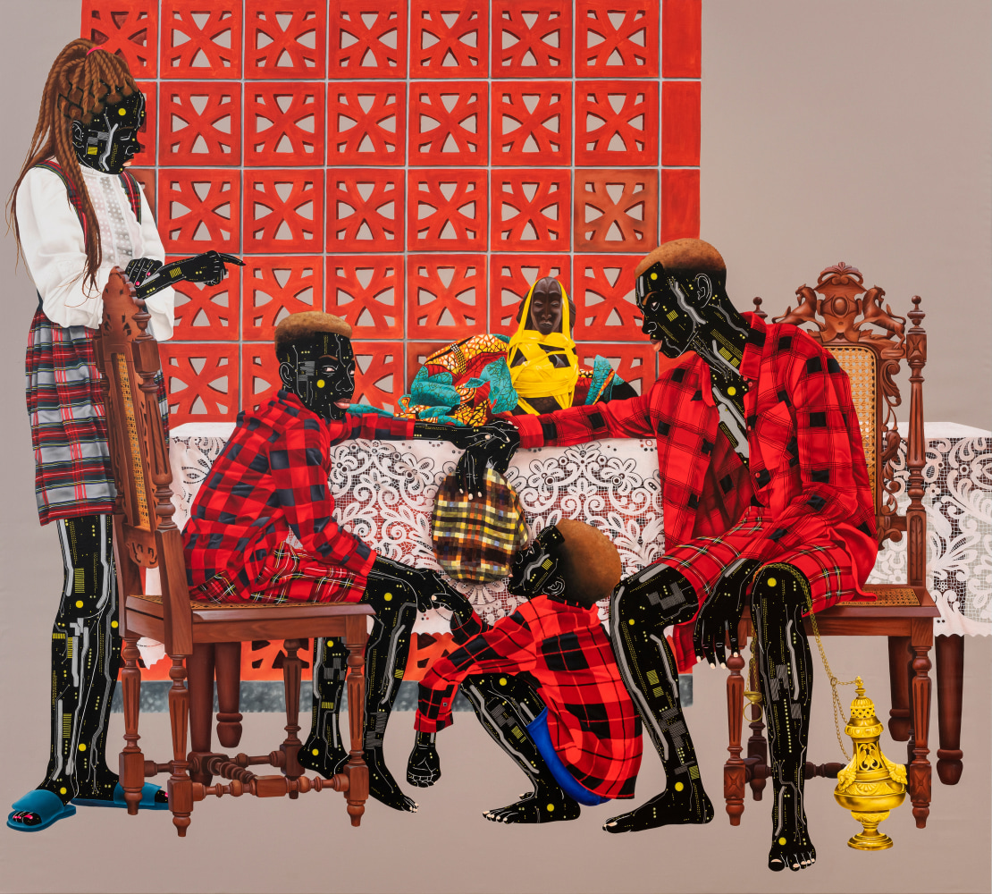 Eddy Kamuanga Ilunga

Morale Collective (Group Morale)

2023

Acrylic and oil on linen

78 1/2 by 86 1/2 inches (199.4 x 219.7 cm)