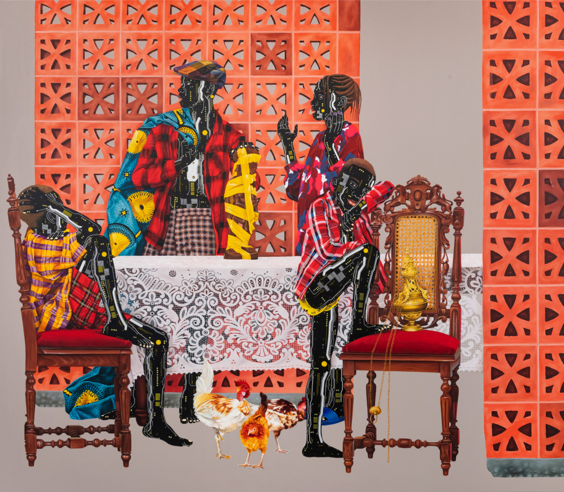 Eddy Kamuanga Ilunga

Soupape de s&amp;eacute;curit&amp;eacute; (Safety Valve)

2023

Acrylic and oil on linen

71 by 81 inches (180.3 x 205.7 cm)