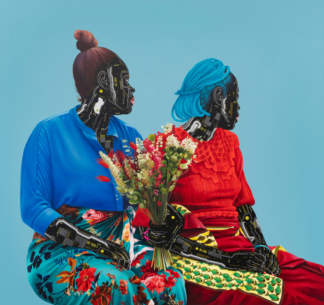 Eddy Kamuanga Ilunga

Esth&amp;eacute;tique du chaos (Aesthetics of Chaos)

2023

Acrylic and oil on linen

74 by 78 1/4 inches (188 x 199 cm)