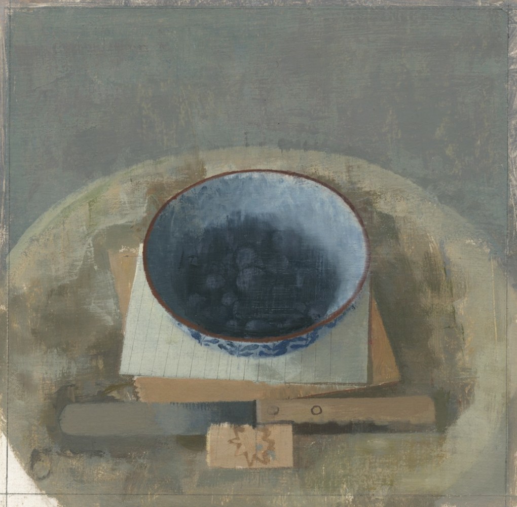 Susan Jane Walp
Blueberries in a Bowl with Letter, Knife and Cork , 2017
oil on paper
9&amp;nbsp; x 9 1/4&amp;nbsp; inches
(22.9 x 23.5 cm)