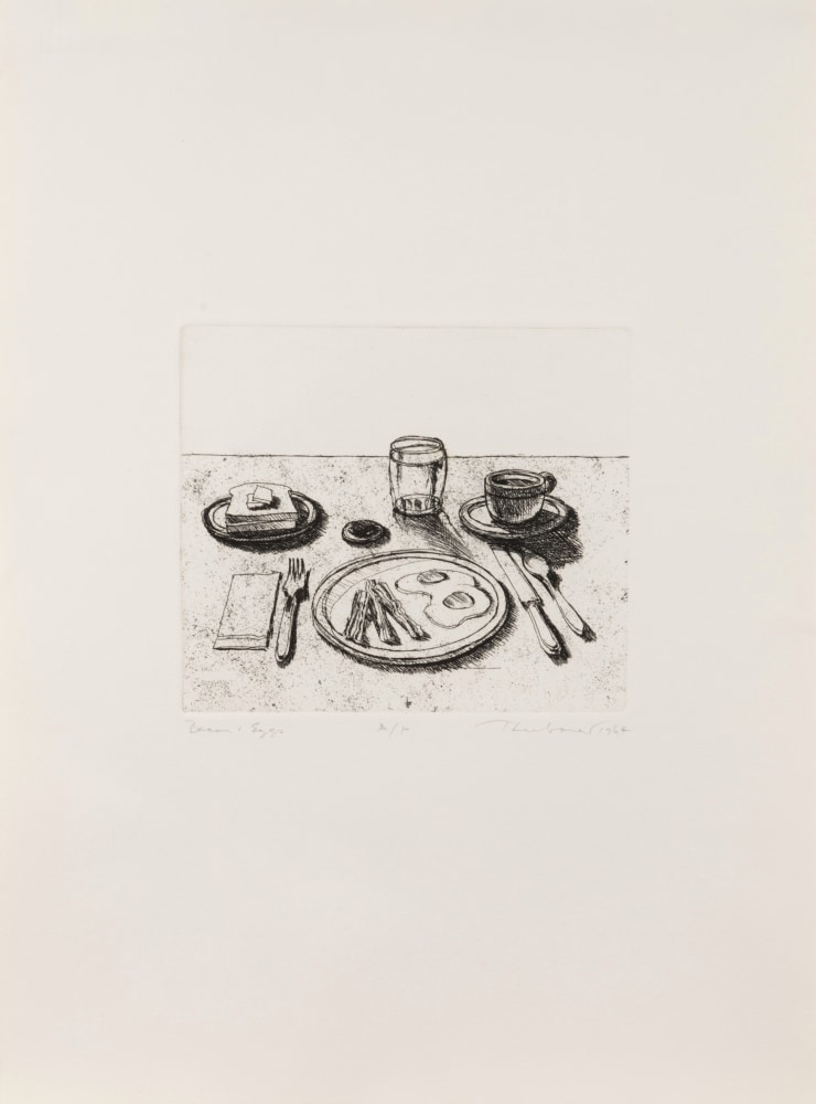 Bacon and Eggs,&amp;nbsp;from&amp;nbsp;Delights,&amp;nbsp;1964
Etching
Image: 5 x 6 inches
Sheet: 14 7/8 x 11 inches
Framed: 17 x 13 1/4 inches
Edition of 100

$22,000