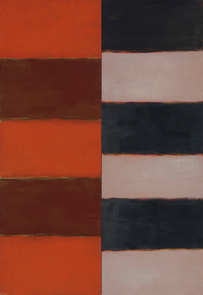 Sean Scully
Barcelona Red Mirror, 2004
Oil on linen, in two parts
Each: 90 x 30 7/8 inches
Overall: 90 x 61 3/4 inches

Price upon request