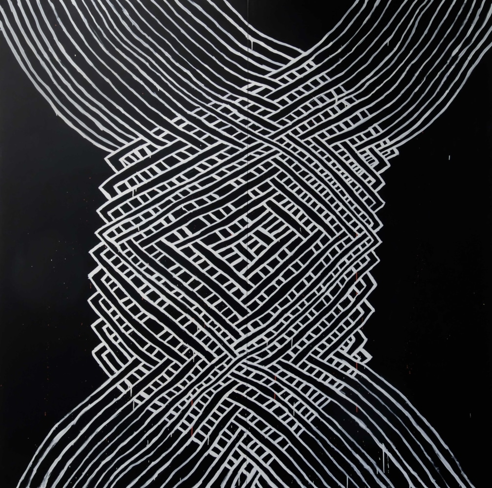 Alicia McCarthy
Untitled,&amp;nbsp;2020
Acrylic pen, house paint and black gesso on wood, in two parts
96 x 96 inches

&amp;nbsp;