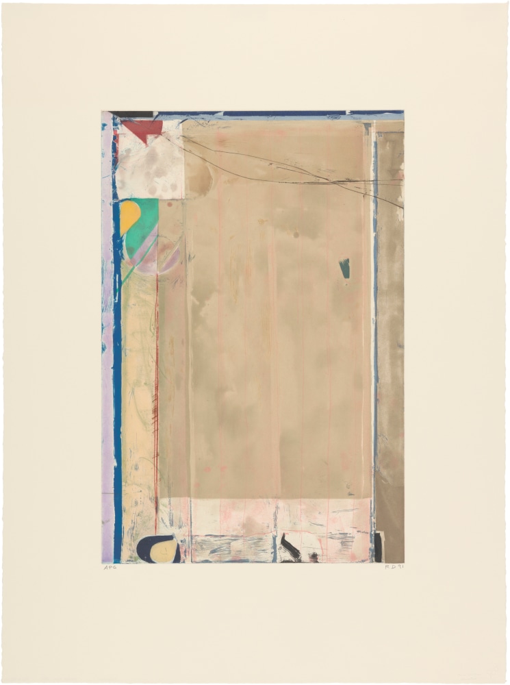 Richard Diebenkorn
Touched Red, 1991
Color aquatint with spit bite aquatint, soft ground etching and drypoint
Plate: 24 x 16 inches
Sheet: 35 3/4 x 26 1/2 inches
Edition of 85&amp;nbsp;
&amp;copy; Richard Diebenkorn Foundation