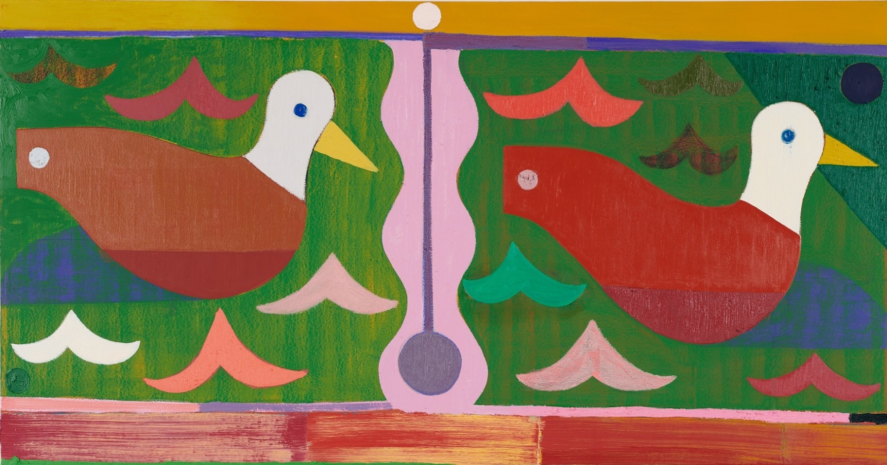 Austin Eddy
Winter&amp;#39;s Sun Rose On The Banks Of The River Liffey, And Time Passed Them By.,&amp;nbsp;2020
Oil, flashe, colored pencil, and paper on canvas
24 x 46 inches

Price upon request