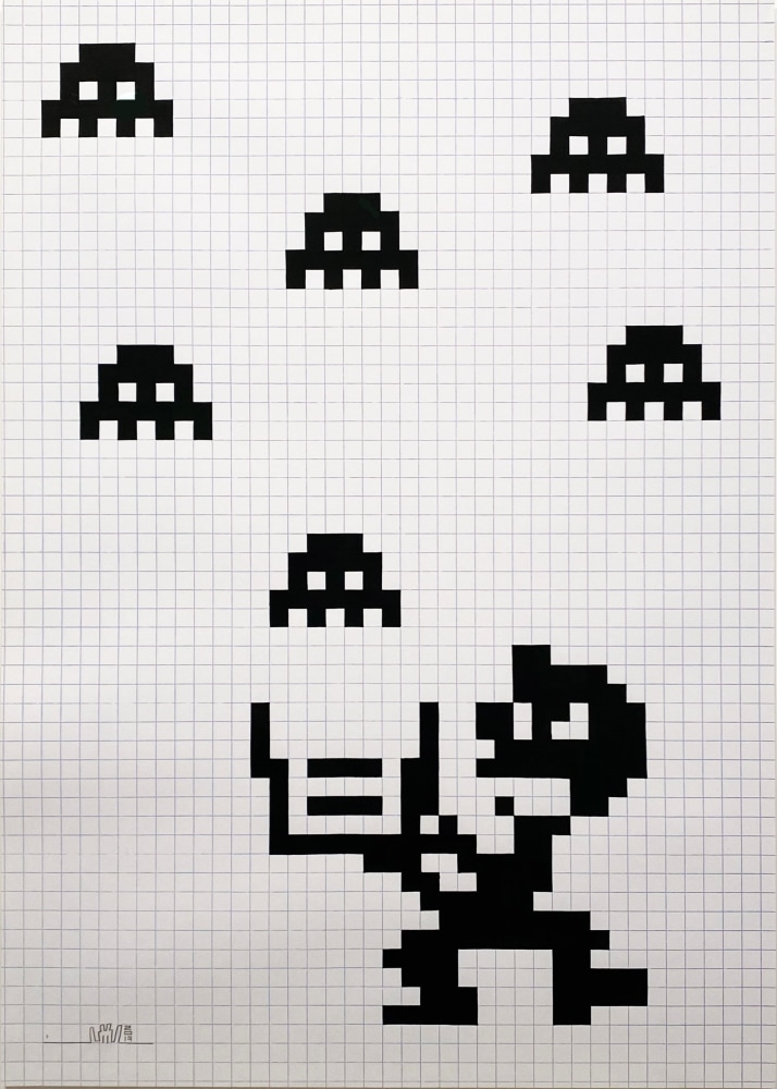 Black and White Game &amp;amp; Watch,&amp;nbsp;2017
Acrylic and silkscreen on paper
27 1/2&amp;nbsp;x 19 5/8&amp;nbsp;inches (70&amp;nbsp;x 50&amp;nbsp;cm)
Unique | Signed