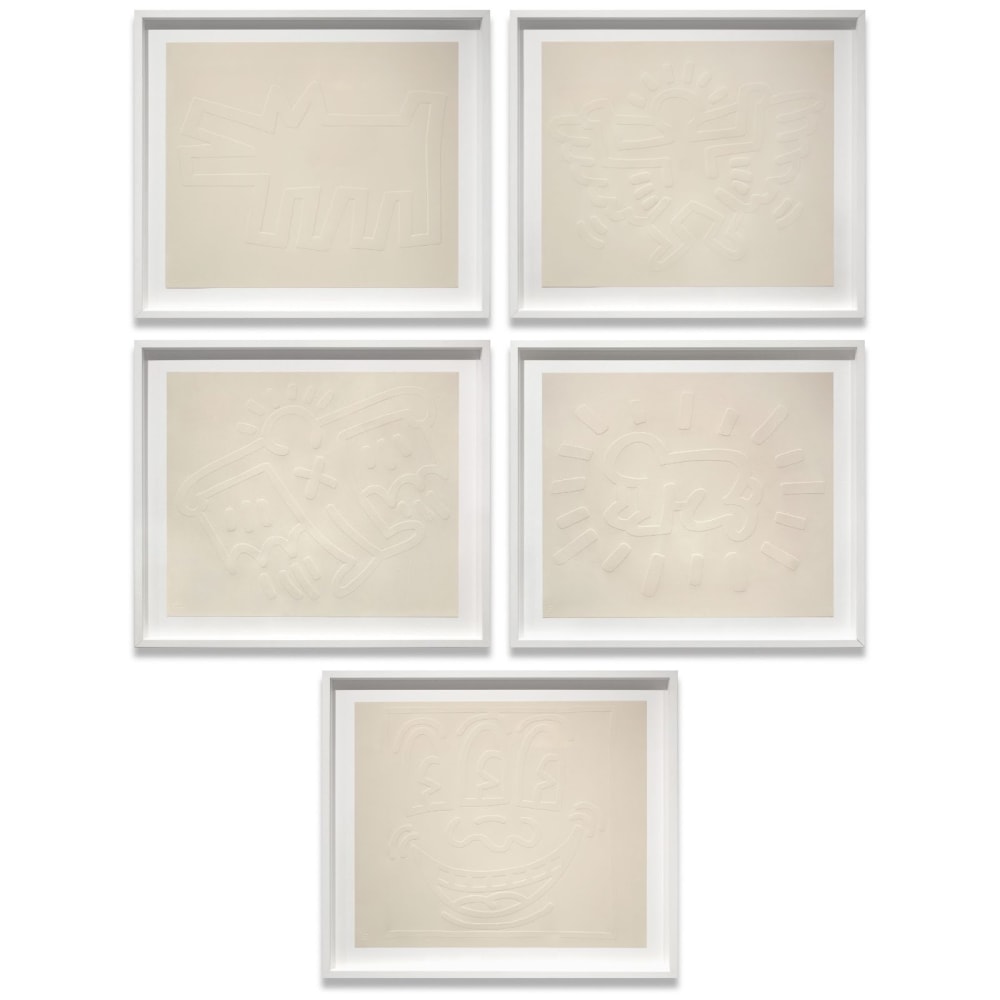 White Icons,&amp;nbsp; 1990

Embossed screenprint on paper

21 x 25 in. (53.3 x 63.5 cm) each&amp;nbsp;

Edition of 60

Numbered | Stamped | Authenticated by Julia Gruen, Executor of the Keith Haring Estate
