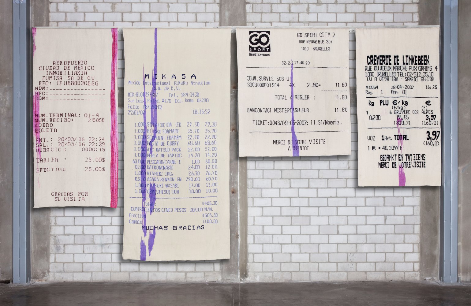 magenta stripe polypthic gobelin tapestry (aereopuerto), 2008
set of four hand woven wool gobelins
aeropuerto: 94.49 x 45.28; mikasa: 124.02 x 59.06; sport city: 66.93 x 59.06; cremerie: 84.65 x 45.28 in.

&amp;nbsp;

&amp;nbsp;