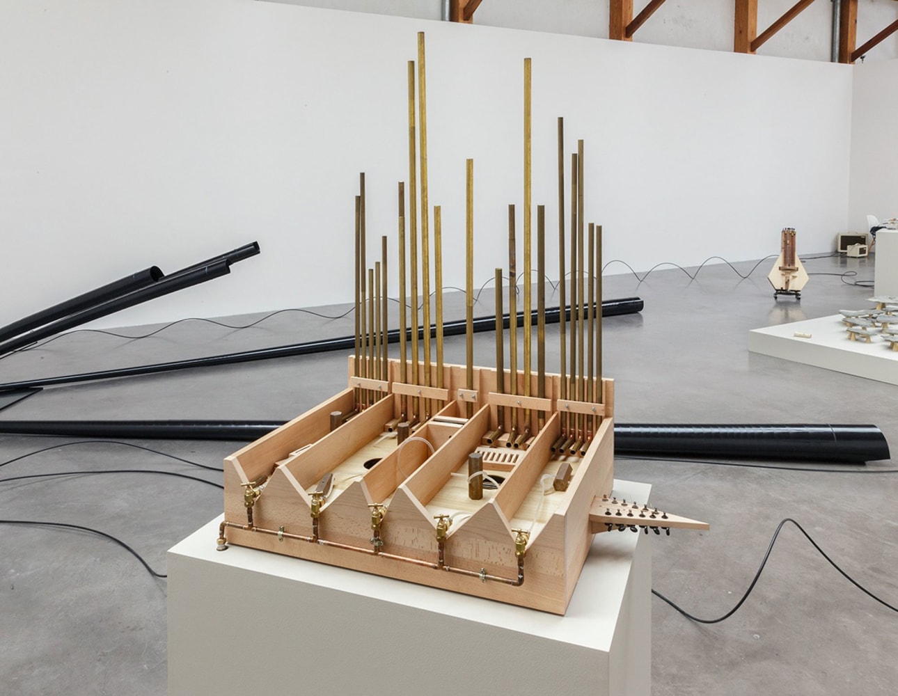 the reverse sessions, the orgue &amp;agrave; clapets, 2014

a wind, string and percussion instrument all at once, the orgue &amp;agrave; clapets produces sound by sending compressed air through a multitude of small elastic tubes that oscillate at high speeds

128 x 107 x 64 cm

instrument made by thierry madiot in paris, 2014