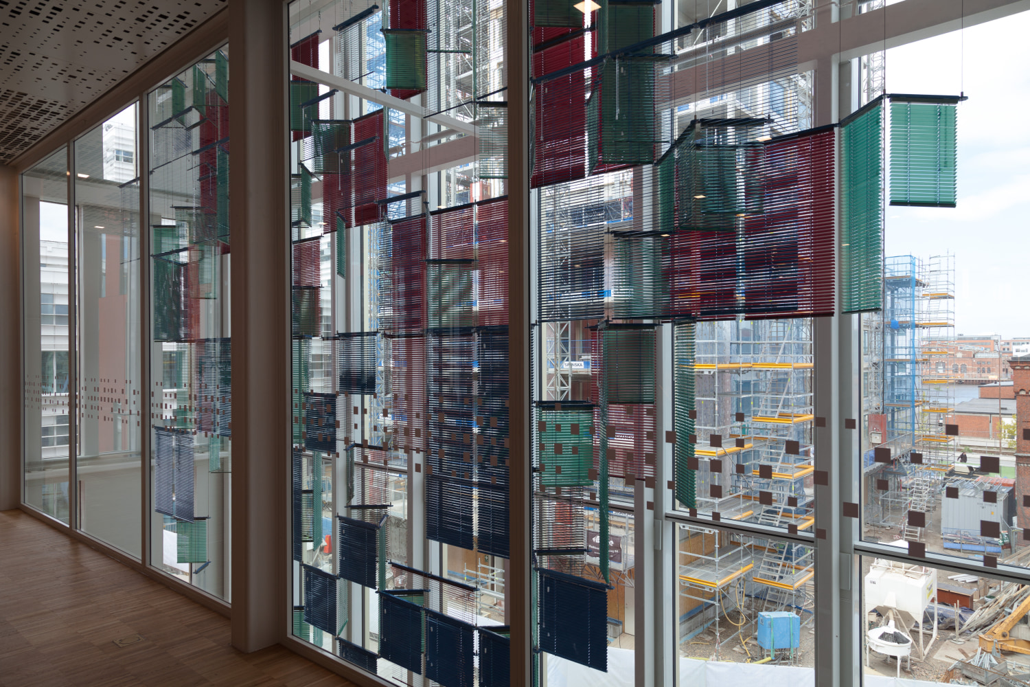 dispersed three in live conjunction &amp;ndash; middling mountainous curtain, 2015

aluminum venetian blinds, aluminum hanging structure, powder coating, steel wire

309.45 x 448.82 x 31.5 in.

installation view, malm&amp;ouml; live, sweden, 2015