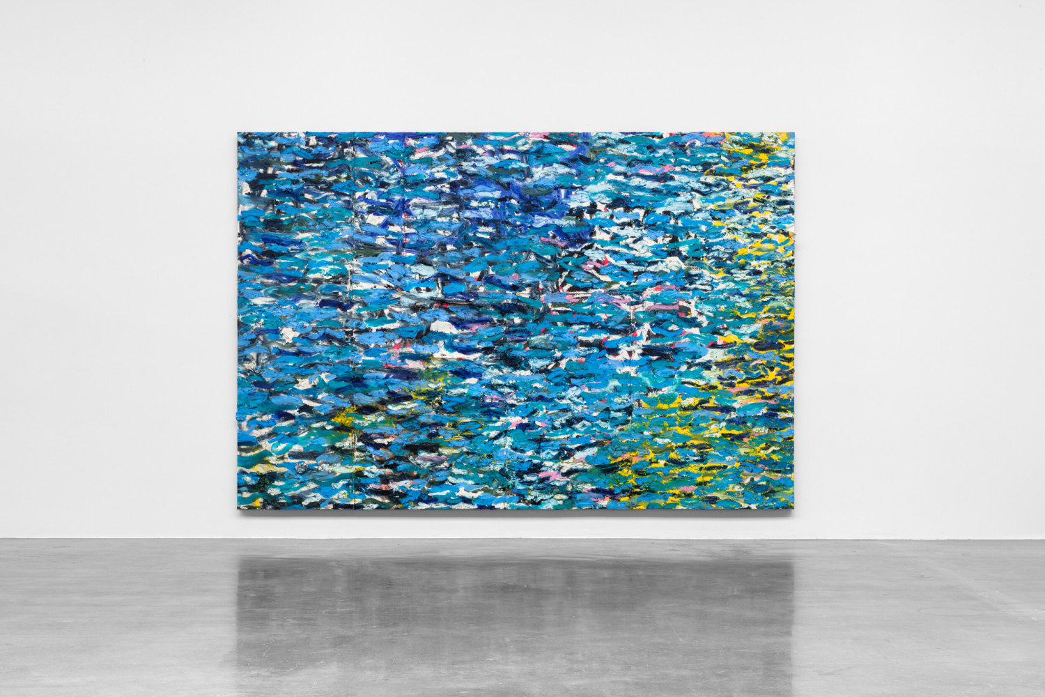 social cataracts, 2021, &amp;oacute;leo, barra de &amp;oacute;leo y pintura en aerosol sobre lienzo, 230 x 340 x 3.5 cm


&amp;nbsp;
