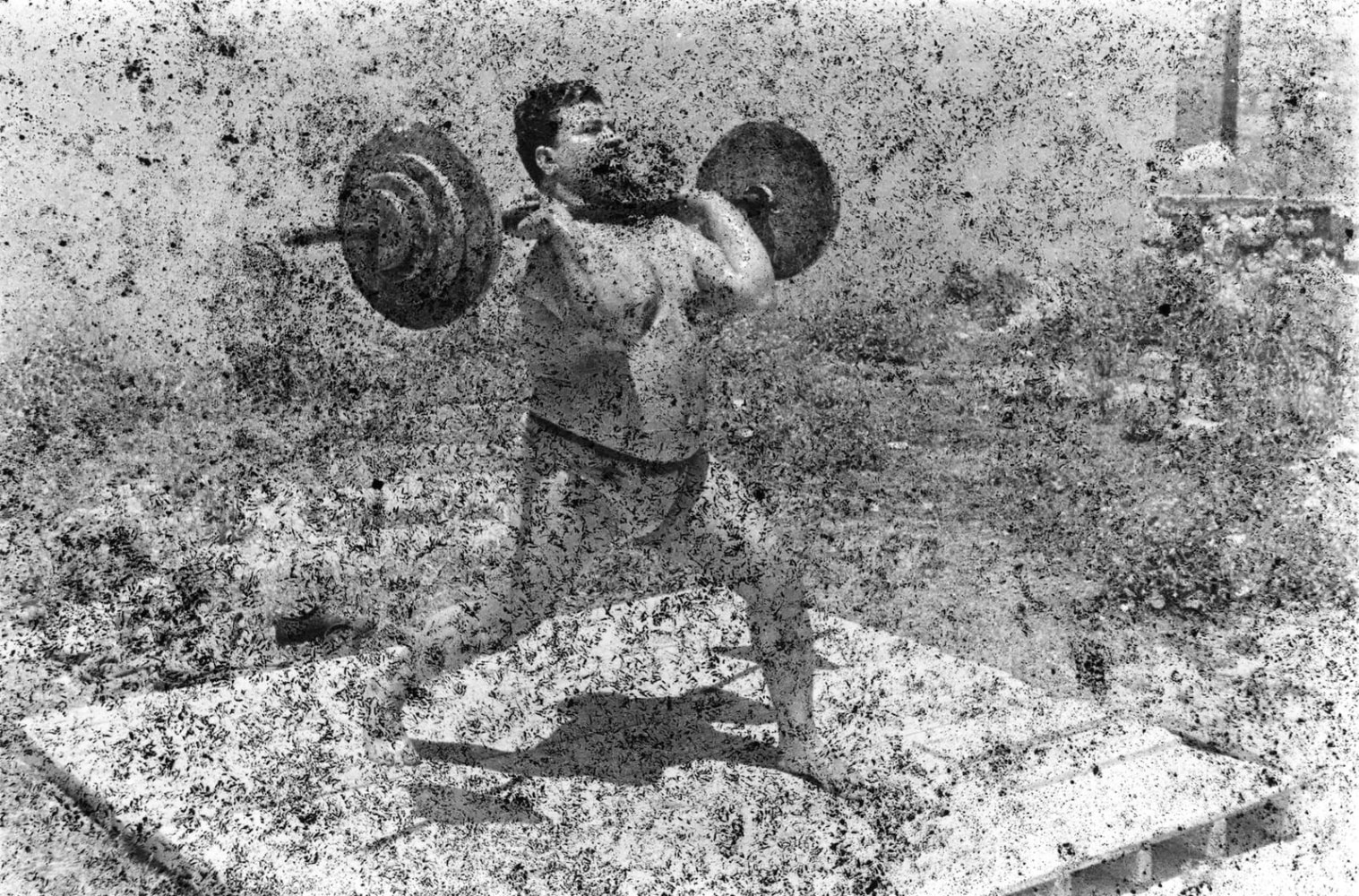 bodybuilders, 2011
printed from a damaged negative showing munir el dada in saida, 1948
digital print
70.9 x 57.1 in.

&amp;nbsp;

&amp;nbsp;

&amp;nbsp;