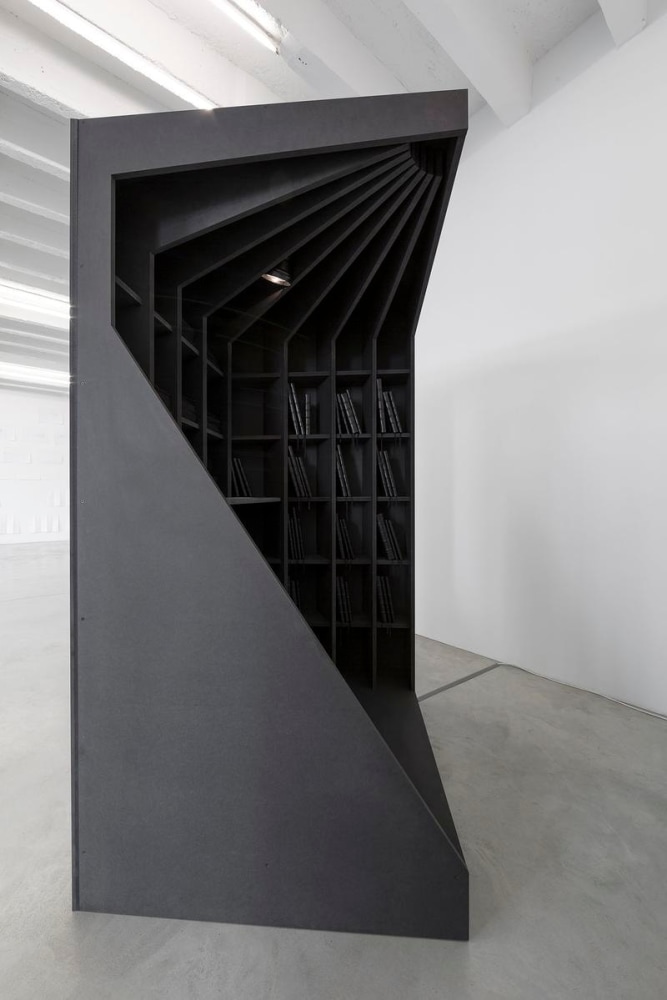 the encyclopedia of the dead: blas cubas library, 2012

mdf cabinet, reading lamp, 41 leather-bound books, 17 silk-screen printed postcards, 1 sound piece

84.6 x 47.2 x 47.2 in.