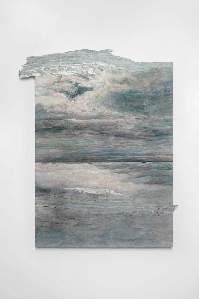 surface to air XXXVIII (cipollino verde/50&amp;deg;4&amp;#39;54&amp;quot;N, 8&amp;deg;18&amp;#39;35&amp;quot;E), 2025
fresco painting, intonaco on aerolam, cipollino verde marble
51 x 41 1/8 x 2 1/8 in