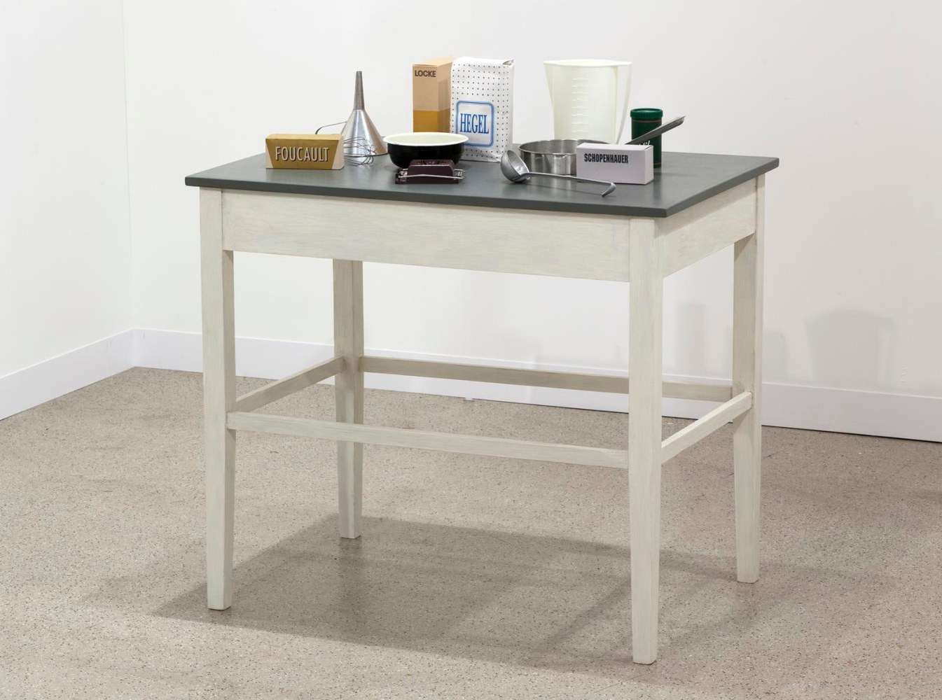 sated table, 1997
silkscreen print on cardboard and paper, kitchen utensisl, kitchen table
39.37 x 36.22 x 23.23 in

&amp;nbsp;

&amp;nbsp;