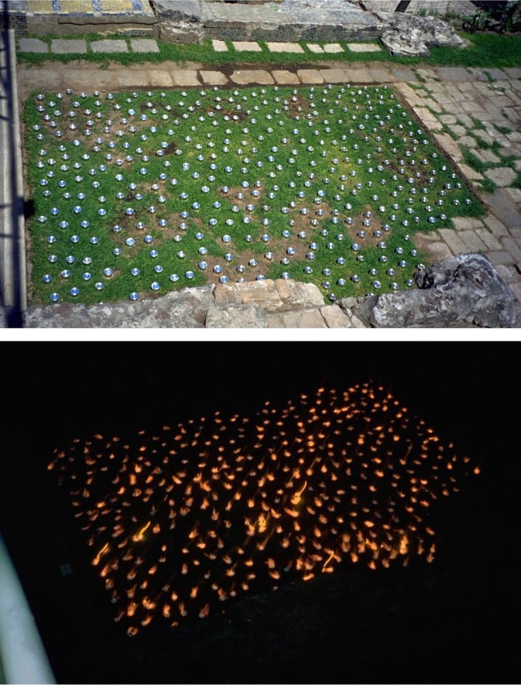 fuego envasado, 2001

600 cans of alcohol on grass

variable dimensions&amp;nbsp;

&amp;nbsp;