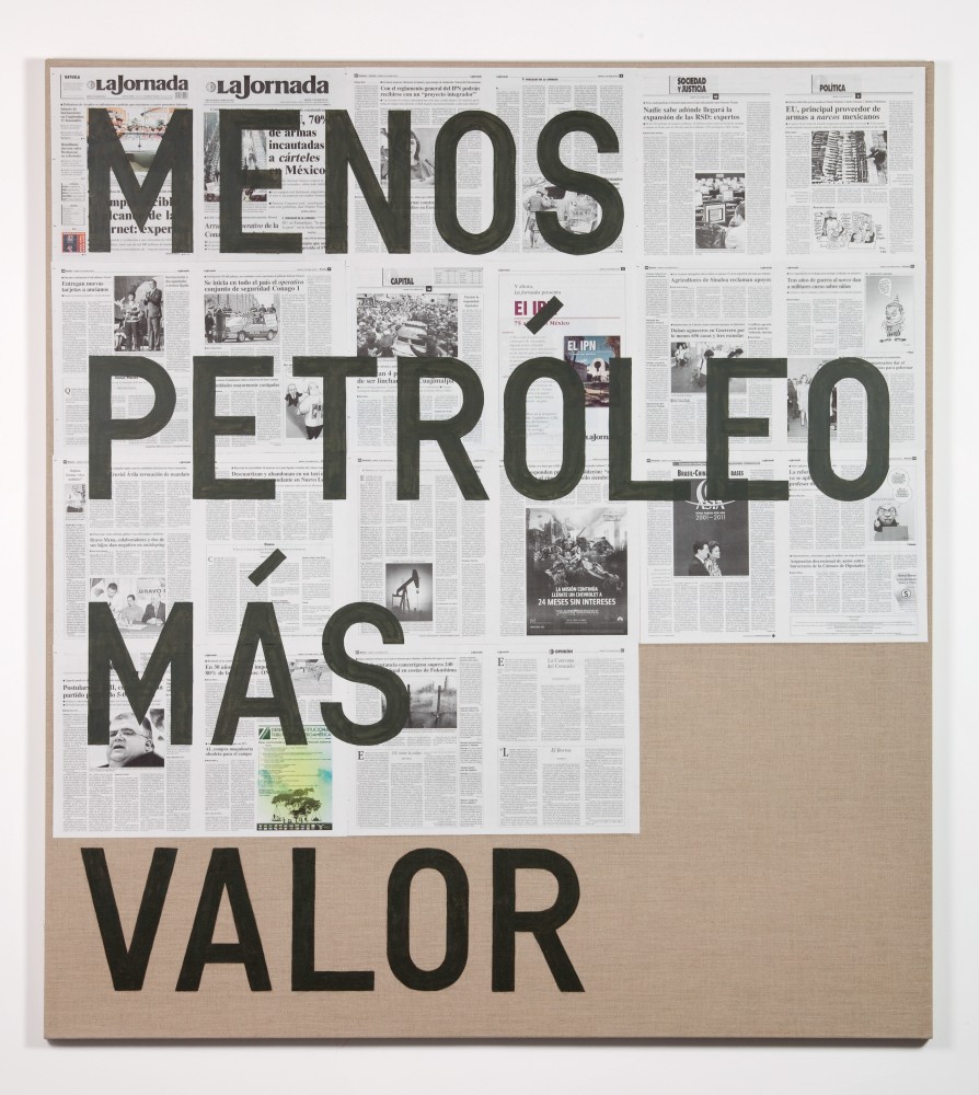 untitled 2011 (menos petr&amp;oacute;leo m&amp;aacute;s valor / 14 de junio 2011), 2011
acrylic and newspaper on linen
75.31 x 68.03 in.