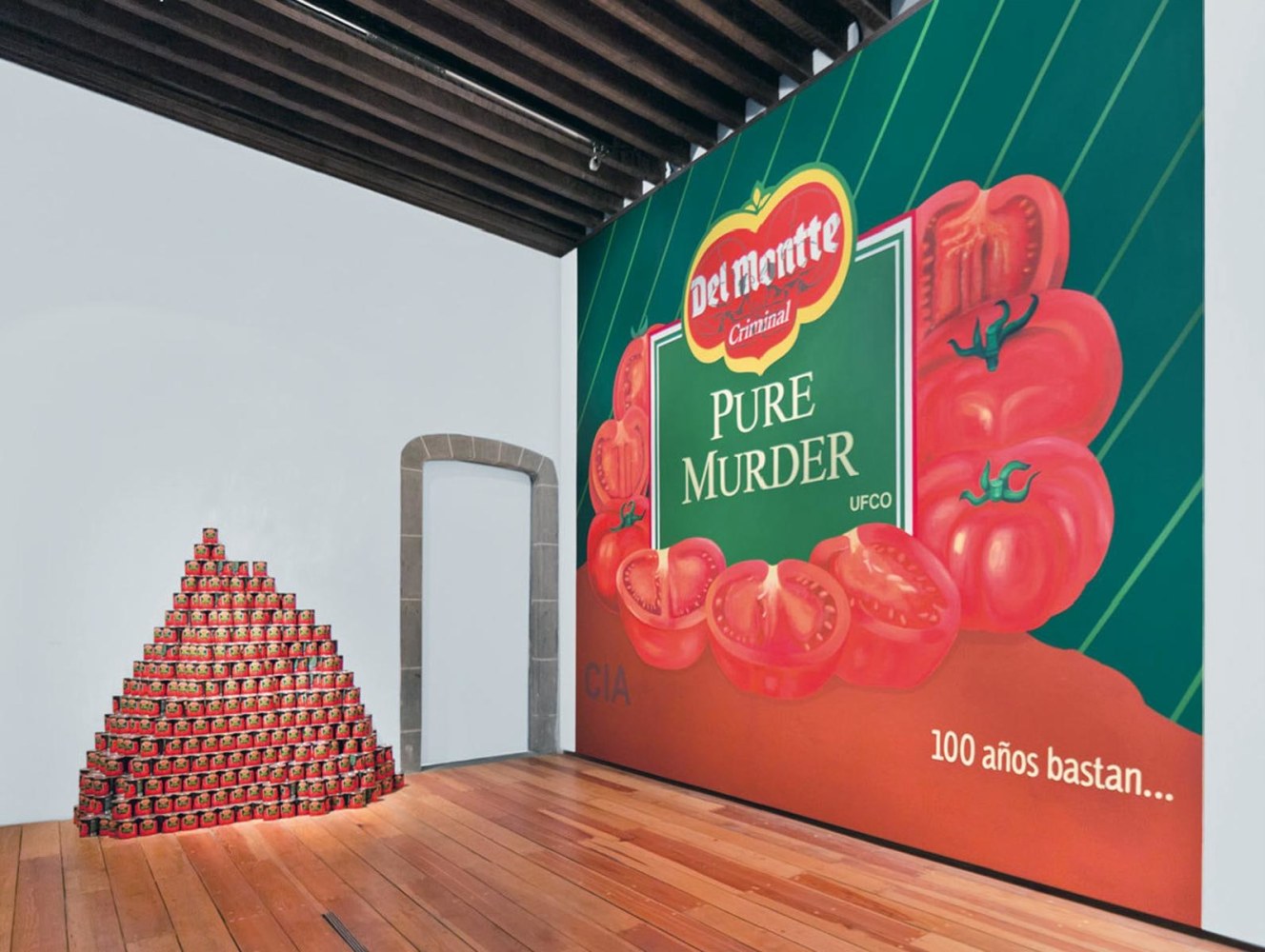 del montte, 2003
pintura acr&amp;iacute;lica, plano de investigaci&amp;oacute;n impreso en papel, 100 latas de tomate re-etiquetadas
vista de instalaci&amp;oacute;n en el museo de la ciudad de m&amp;eacute;xico, ciudad de m&amp;eacute;xico, 2012

&amp;nbsp;

&amp;nbsp;